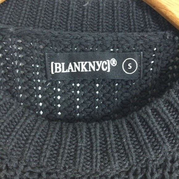 Blank NYC Womens Ruffle Crew Neck Long Sleeve Knit Sweater Black Size Small - Picture 4 of 7